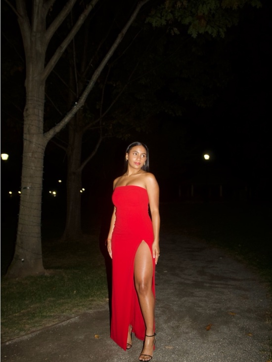 Meshki Dresses & Skirts - Meshki Strapless Red High-Slit Gown